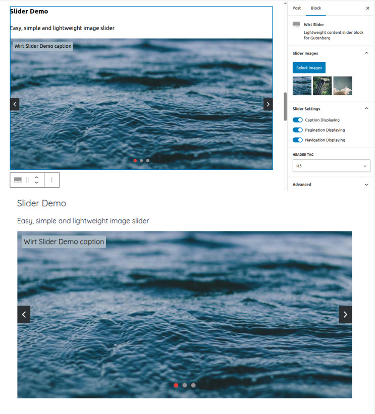 Gutenberg Editor and Front End view