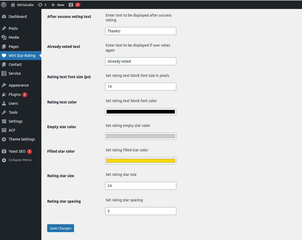Wirt star rating plugin - style setting - Wirt Studio