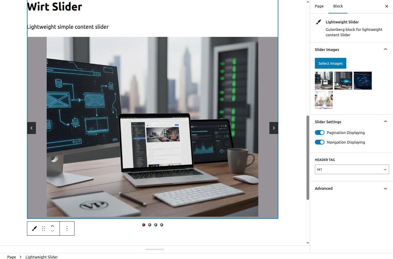Wirt Slider - gutenbegr editor interface